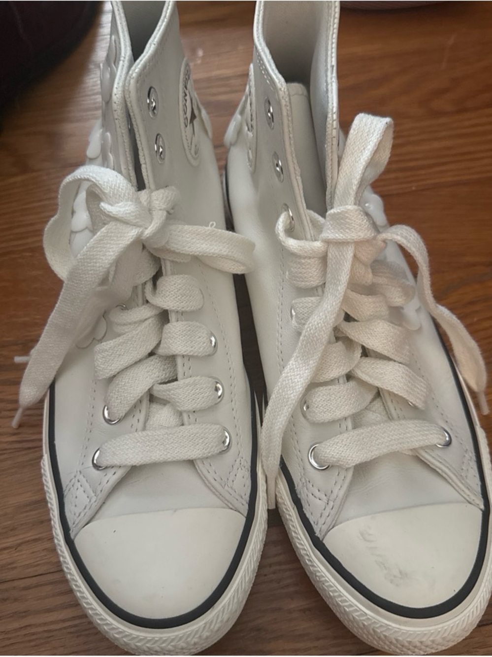Converse White High Top All Star Sneakers with Floral Accents - Picture 5 of 7